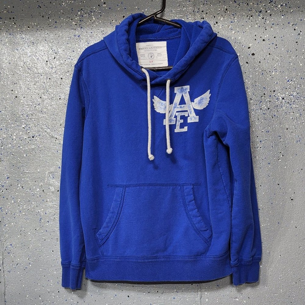 AE American Eagle Athletic Fit Mens Blue Hoodie Long Sleeve Hooded Sweatshirt S